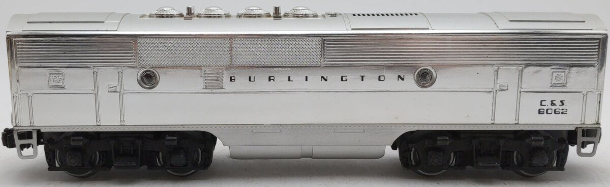 Lionel 6-8062 O Burlington F-3 B-Unit Chrome Non-Powered Diesel Locomotive #8062 EX/Box
