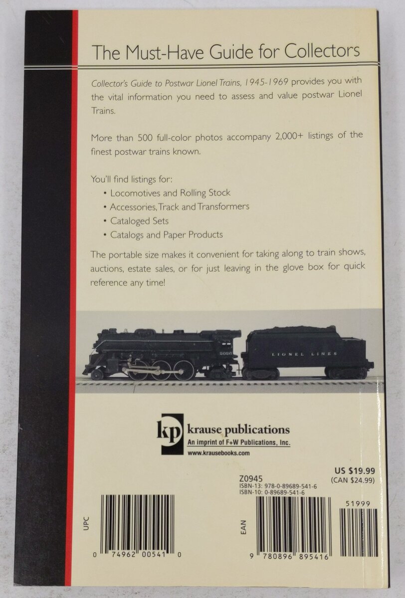Collector's Guide to Postwar Lionel Trains, 1945-1969 Paperback Book EX