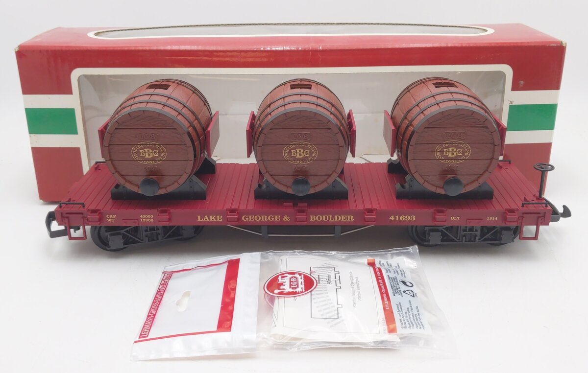 LGB 41693 G Scale LG&B Flatcar with Barrels EX/Box
