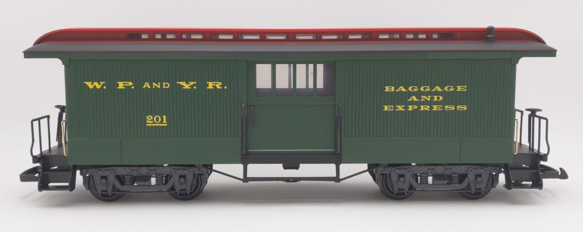 LGB 36845 G White Pass & Yukon Baggage Car #201 - Plastic Wheels