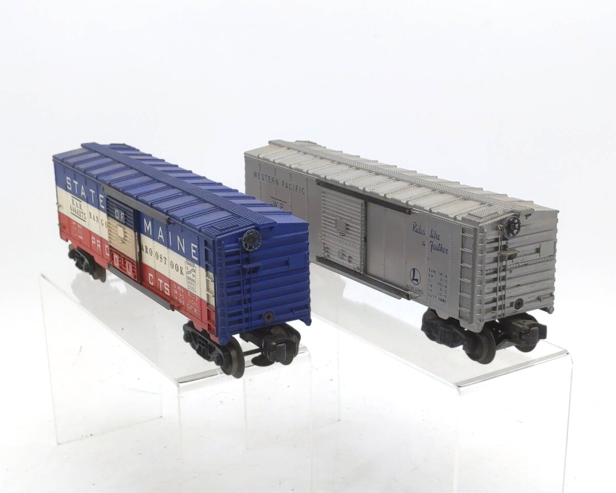 Lionel Vintage O Gauge Postwar Western Pacific & State of Maine Boxcars [2] VG