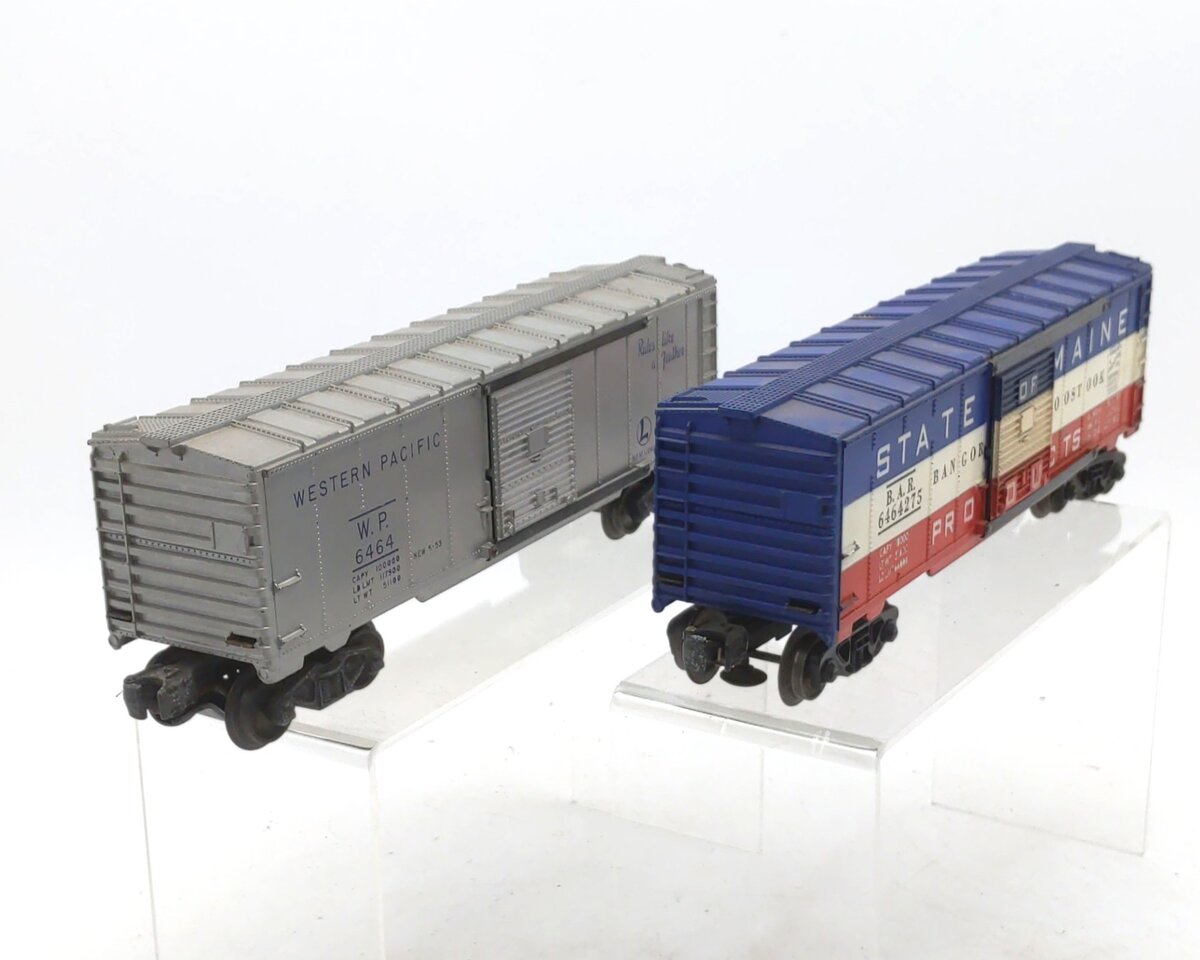 Lionel Vintage O Gauge Postwar Western Pacific & State of Maine Boxcars [2] VG