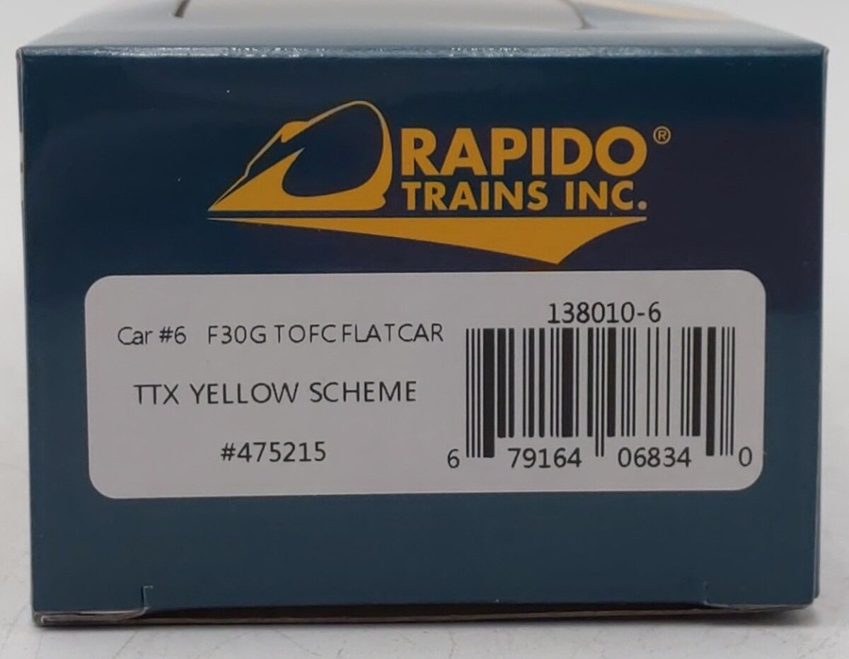 Rapido Trains 138010-6 HO TTX Yellow Scheme F30G TOFC Flatcar #475215