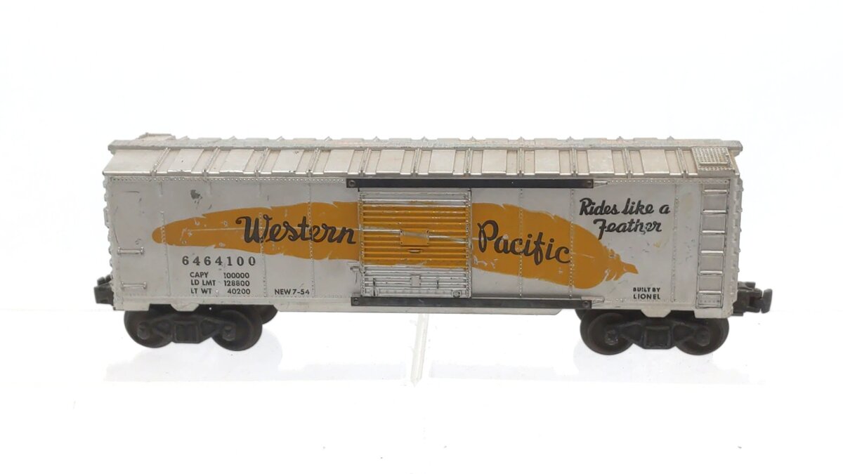 Lionel 6464-100 Vintage O Western Pacific Boxcar - Type IV w/Long Orange Feather VG