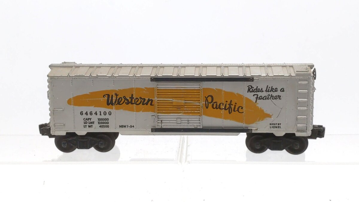 Lionel 6464-100 Vintage O Western Pacific Boxcar - Type IV w/Long Orange Feather VG