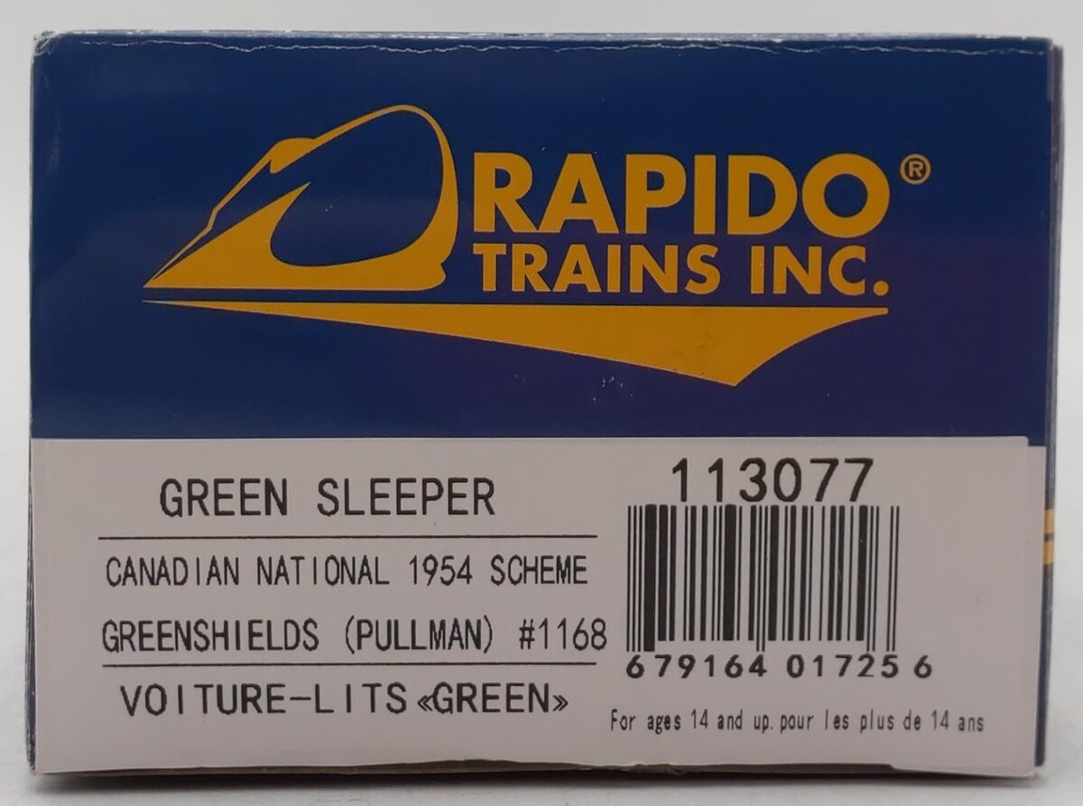 Rapido Trains 113077 HO Canadian National "Greenshields" 6-4-6 Sleeper #1168