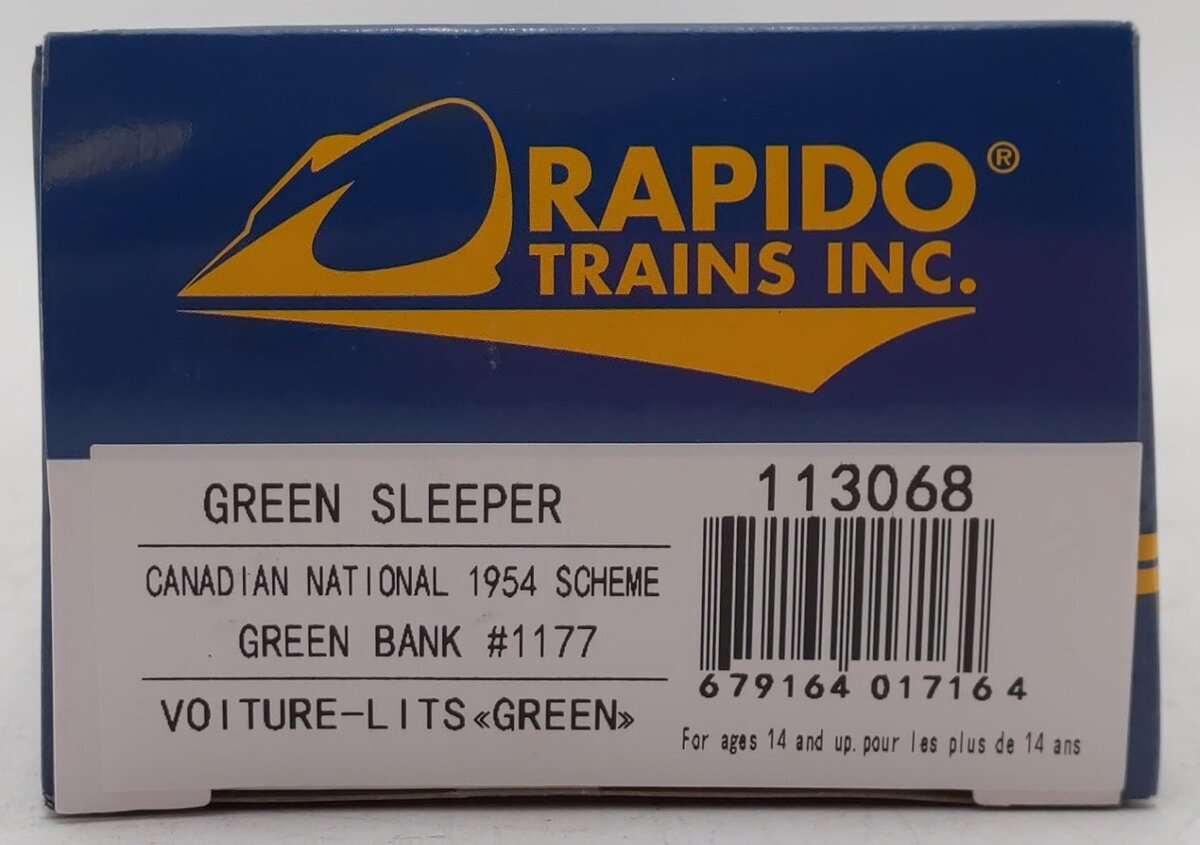 Rapido Trains 113068 HO Canadian National "Green Bank" 6-4-6 Sleeper #1177