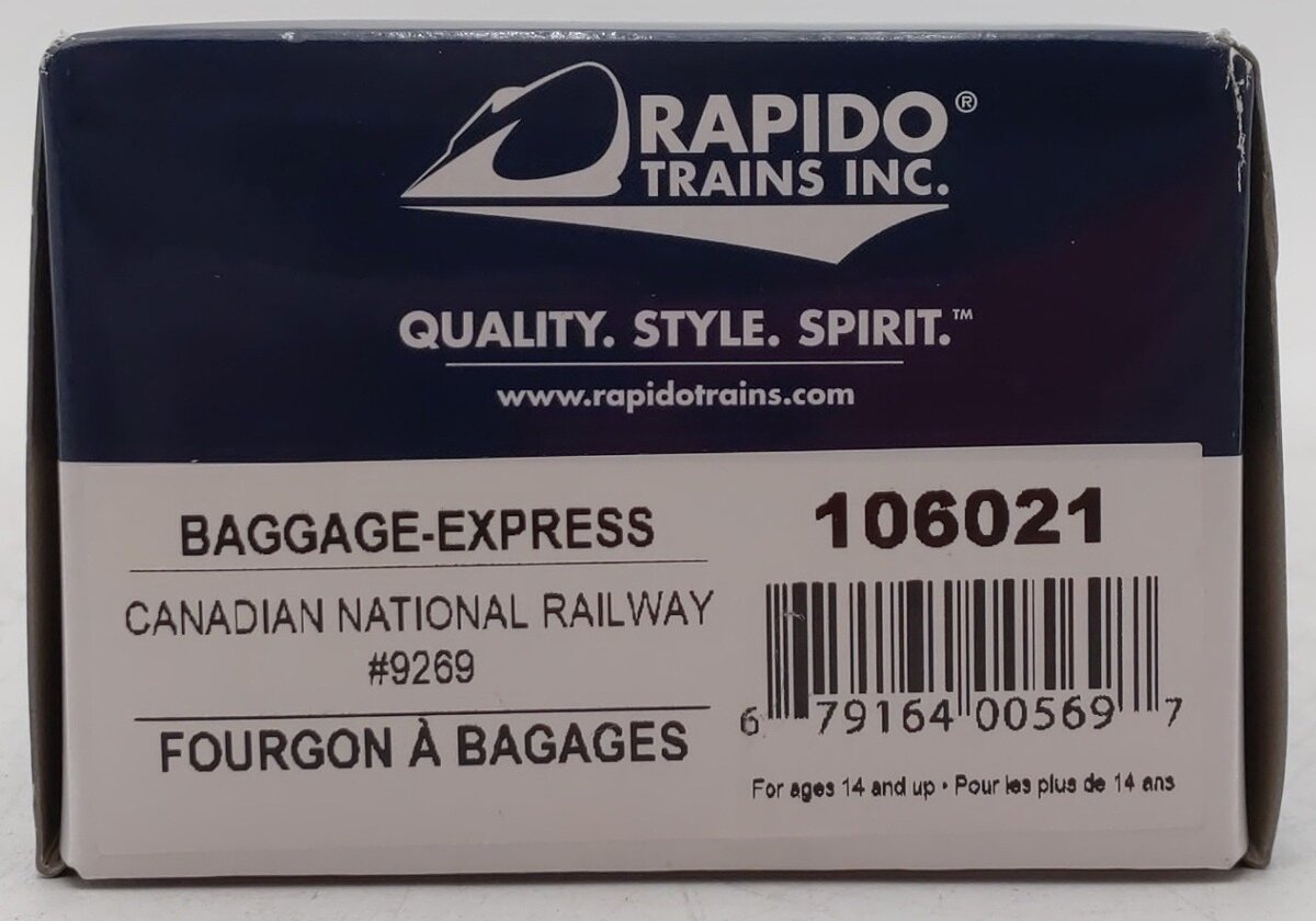 Rapido Trains 106021 HO Canadian National 73' 6" Smooth Side Baggage #9269