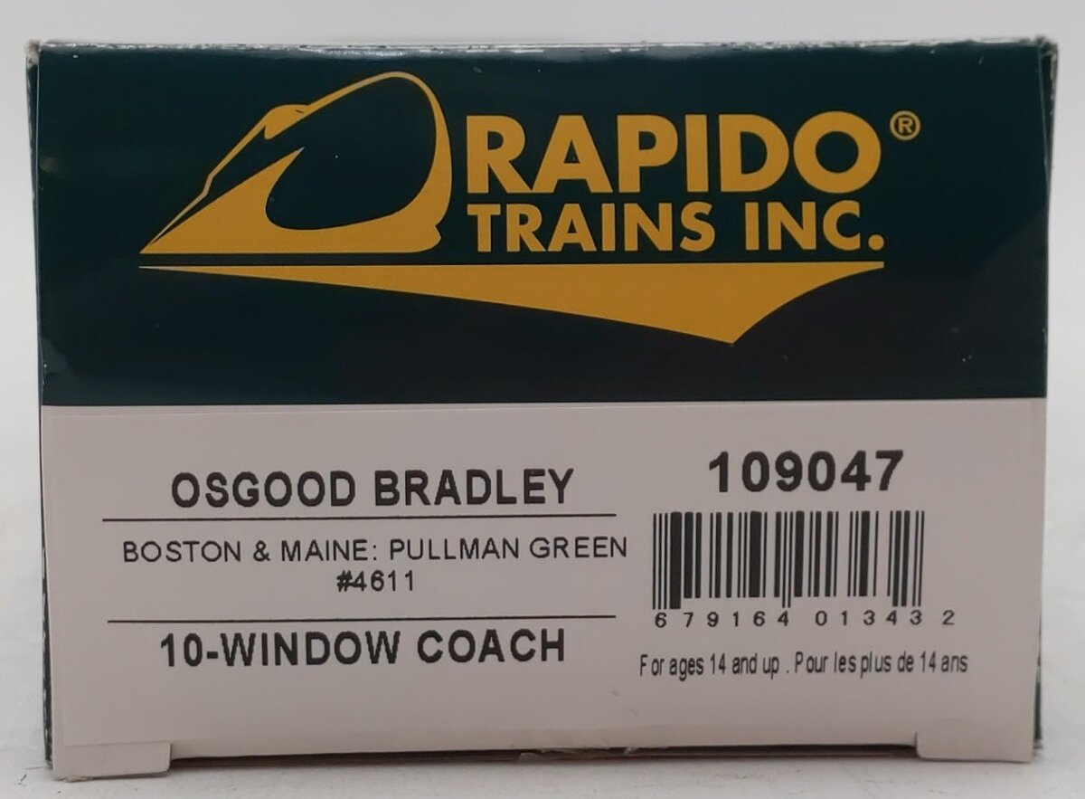 Rapido Trains 109047 HO Boston & Maine PS Osgood-Bradley 10-Window Coach #4611