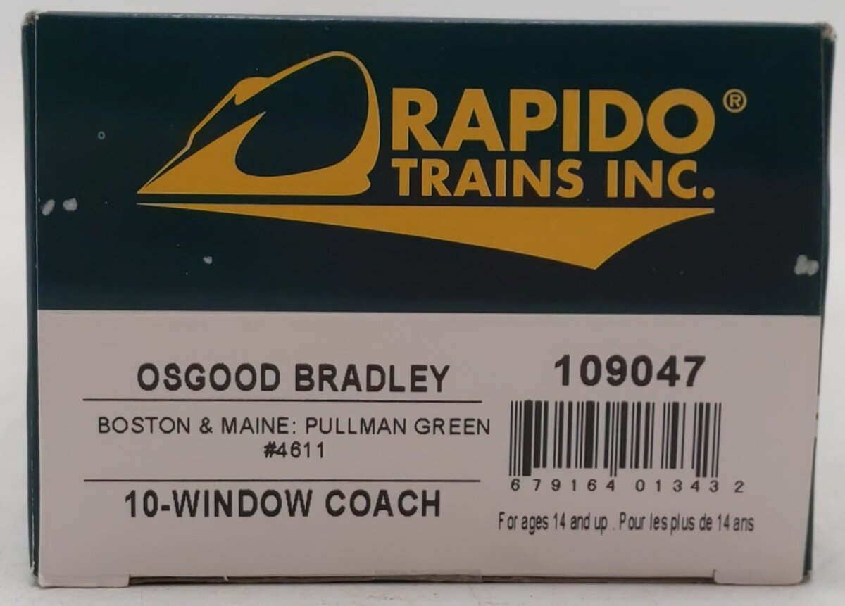 Rapido Trains 109047 HO Boston & Maine PS Osgood-Bradley 10-Window Coach #4611