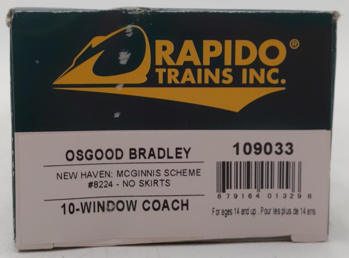 Rapido 109033 HO Scale New Haven Osgood Bradley 10-Window Coach #8224 LN/Box