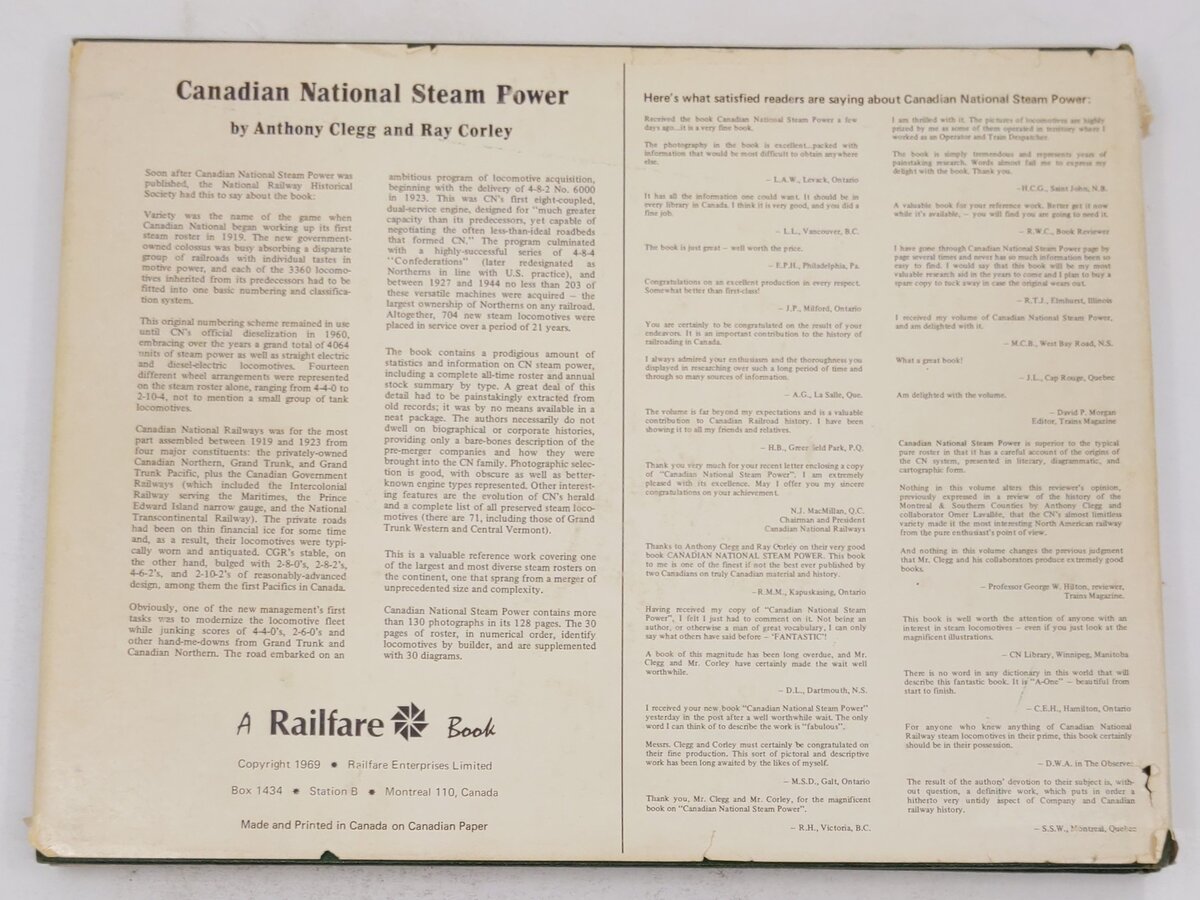 Canadian National Steam Power Hardcover Book By Anthony Clegg, Ray Corley VG