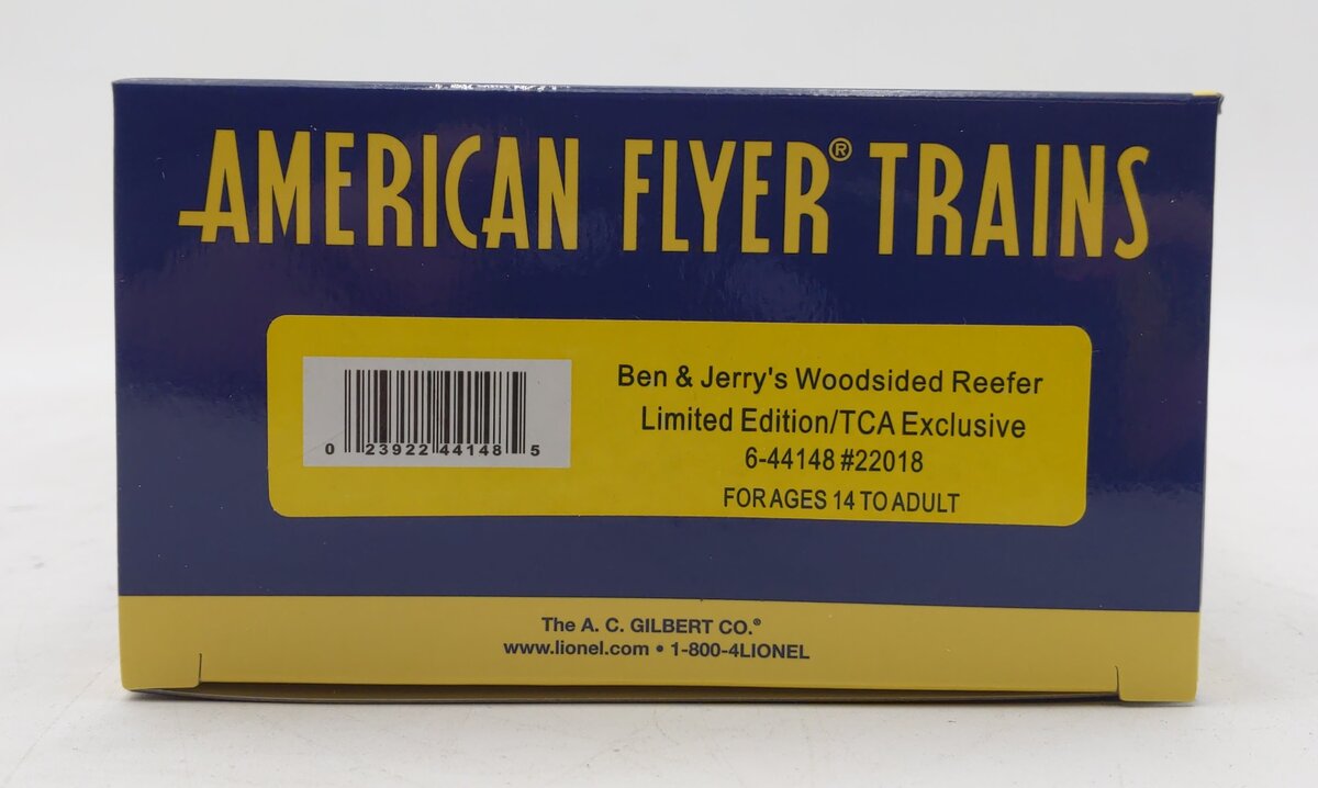 American Flyer 6-44150 S Gauge Ben & Jerry's Woodsided Reefer TCA Ex. #22018 NIB