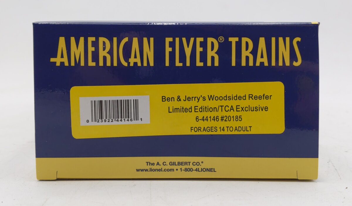 American Flyer 6-44156 S Gauge Ben & Jerry's Woodsided Reefer TCA Ex. #20185 MT/Box