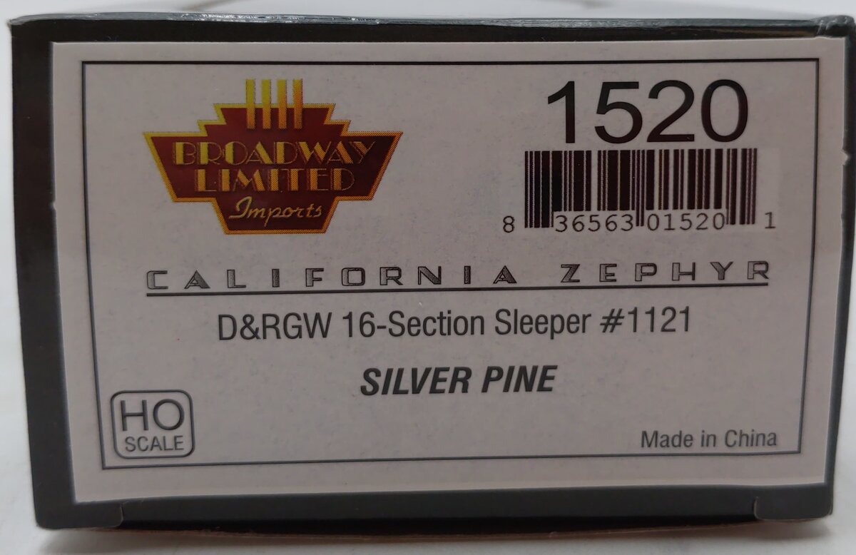 Broadway Limited 1520 HO Denver & Rio Grande Western Zephyr Sleeper #1121