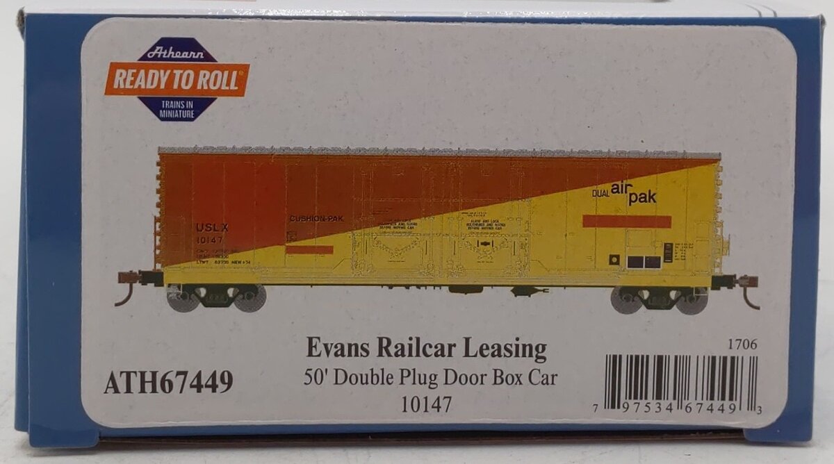 Athearn 67449 HO USLX/E-R-L RTR 50' Evans Ex-DW DD Plug Box #10147