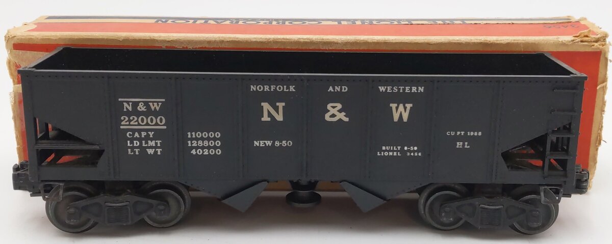 Lionel 3456 Vintage O Norfolk & Western Operating Hopper #22000 VG/Box