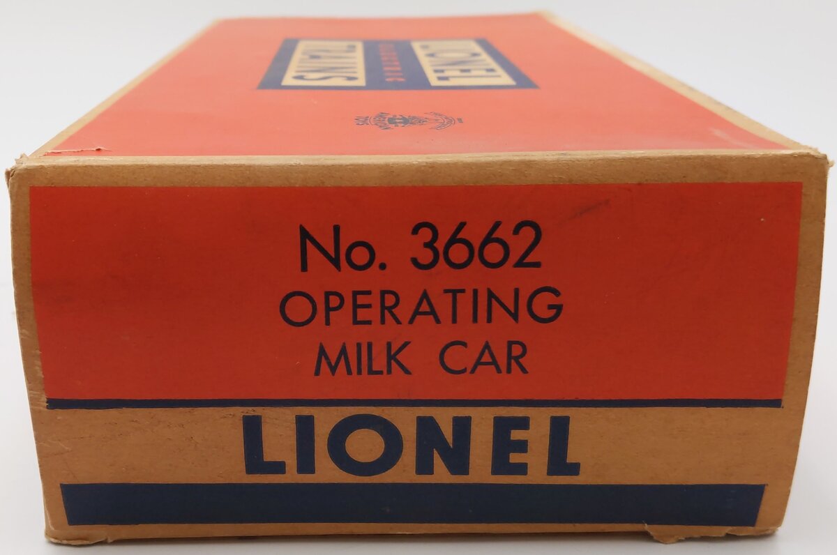 Lionel 3662 Vintage O Brn & Wht Large Operating Milk Car Bar-End Trks w/Platform VG/Box