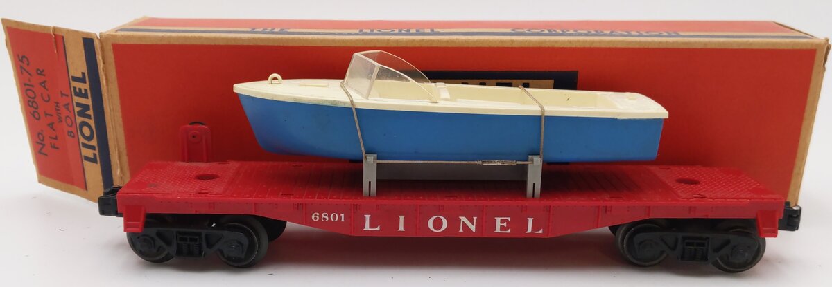 Lionel 6801-75 Vintage O Flatcar with Blue & White Boat VG/Box