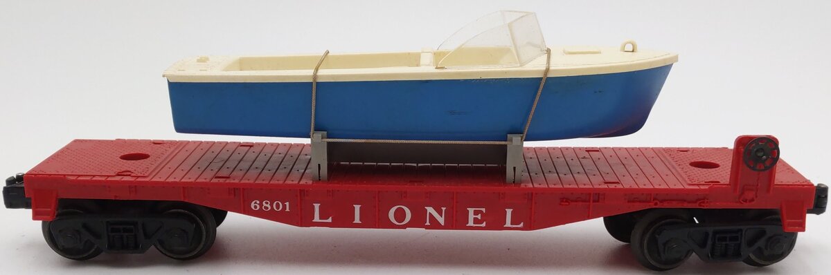 Lionel 6801-75 Vintage O Flatcar with Blue & White Boat VG/Box