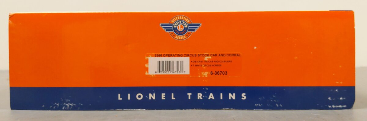 Lionel 6-36703 O Gauge Circus PWC Operating Stock Car And Corral Set EX/Box