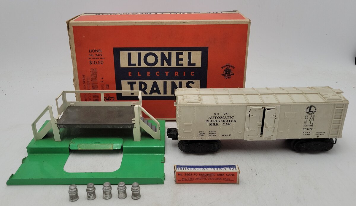 Lionel 3472 O Vintage Operating Milk Car with Platform VG/Box