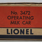Lionel 3472 O Vintage Operating Milk Car with Platform VG/Box