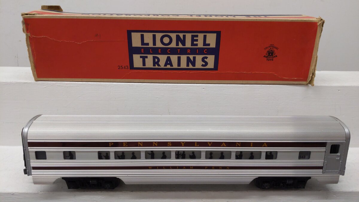 Lionel 2543 Vintage O Gauge Pennsylvania Aluminum "William Penn" Pullman Car VG/Box