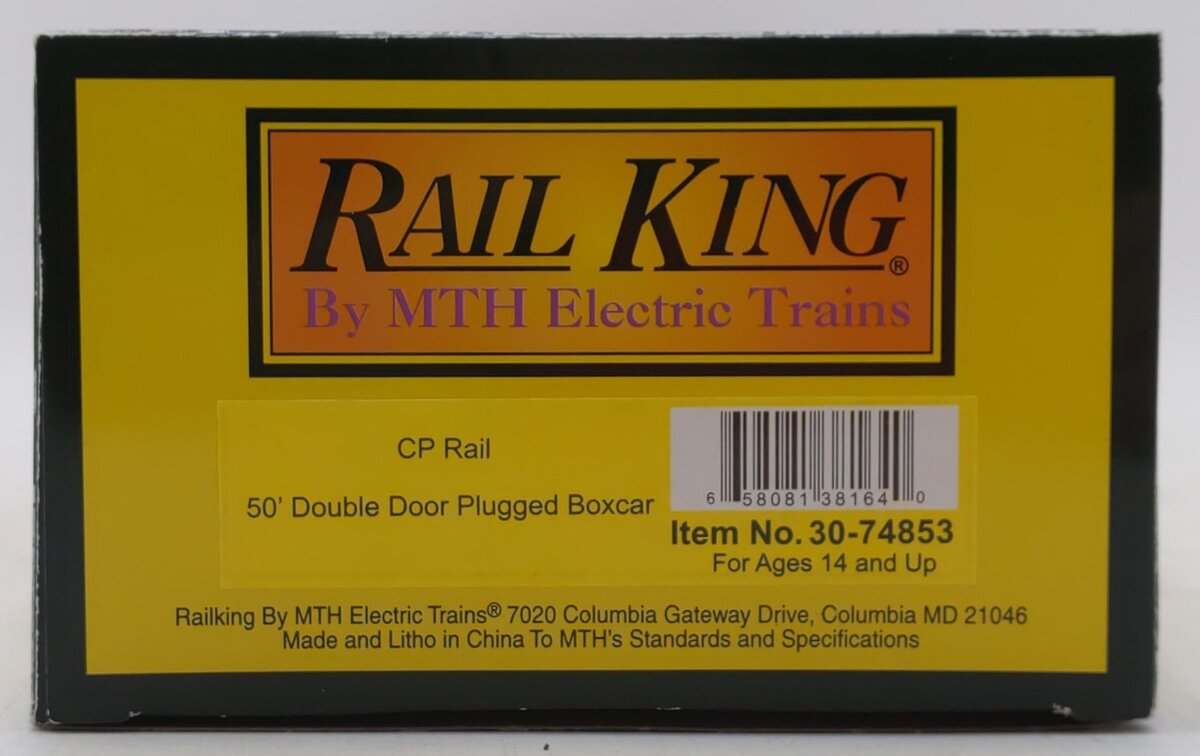 MTH 30-74853 O CP Rail RailKing 50' Double Door Plugged Boxcar