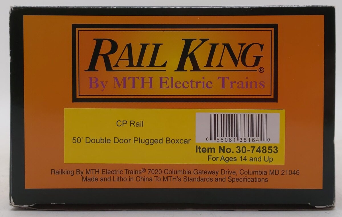 MTH 30-74853 O CP Rail RailKing 50' Double Door Plugged Boxcar