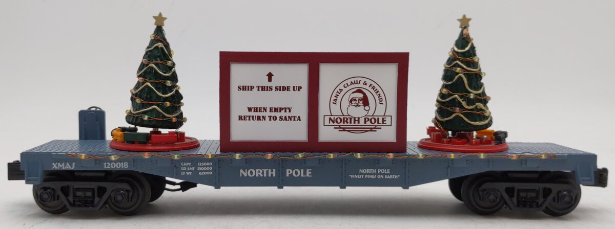 MTH 30-76736 O North Pole Flatcar with Lighted Christmas Trees