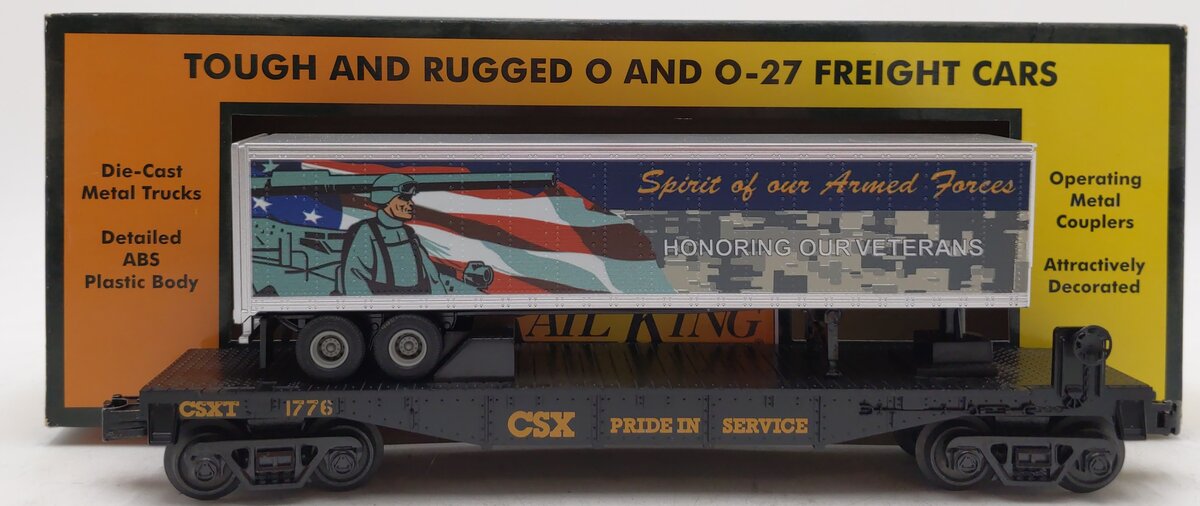 MTH 30-76833 O CSX Veterans RailKing Flat Car w/40' Trailer #1776