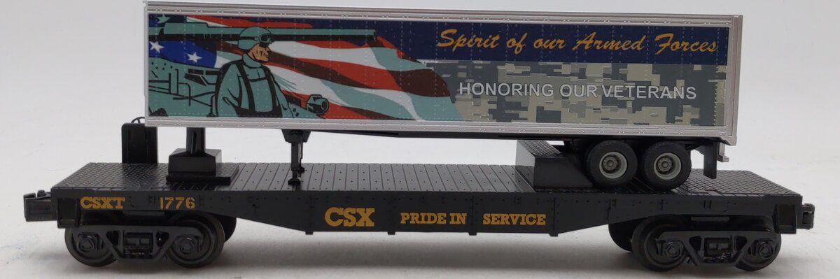MTH 30-76833 O CSX Veterans RailKing Flat Car w/40' Trailer #1776
