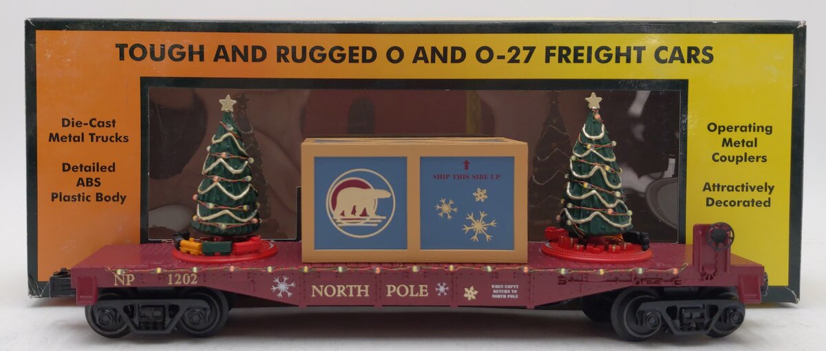 MTH 30-76824 O North Pole RailKing  Flatcar with Lighted Christmas Trees