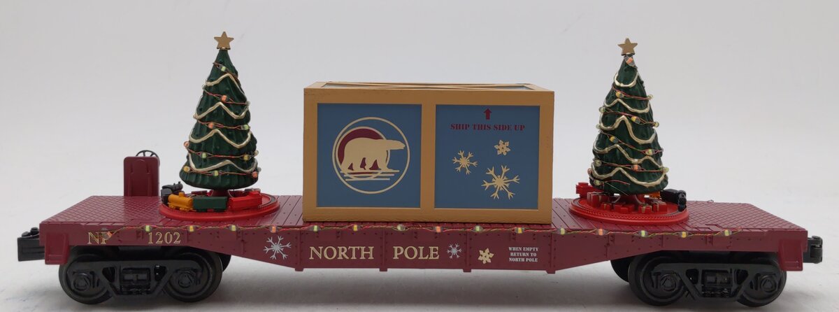 MTH 30-76824 O North Pole RailKing  Flatcar with Lighted Christmas Trees