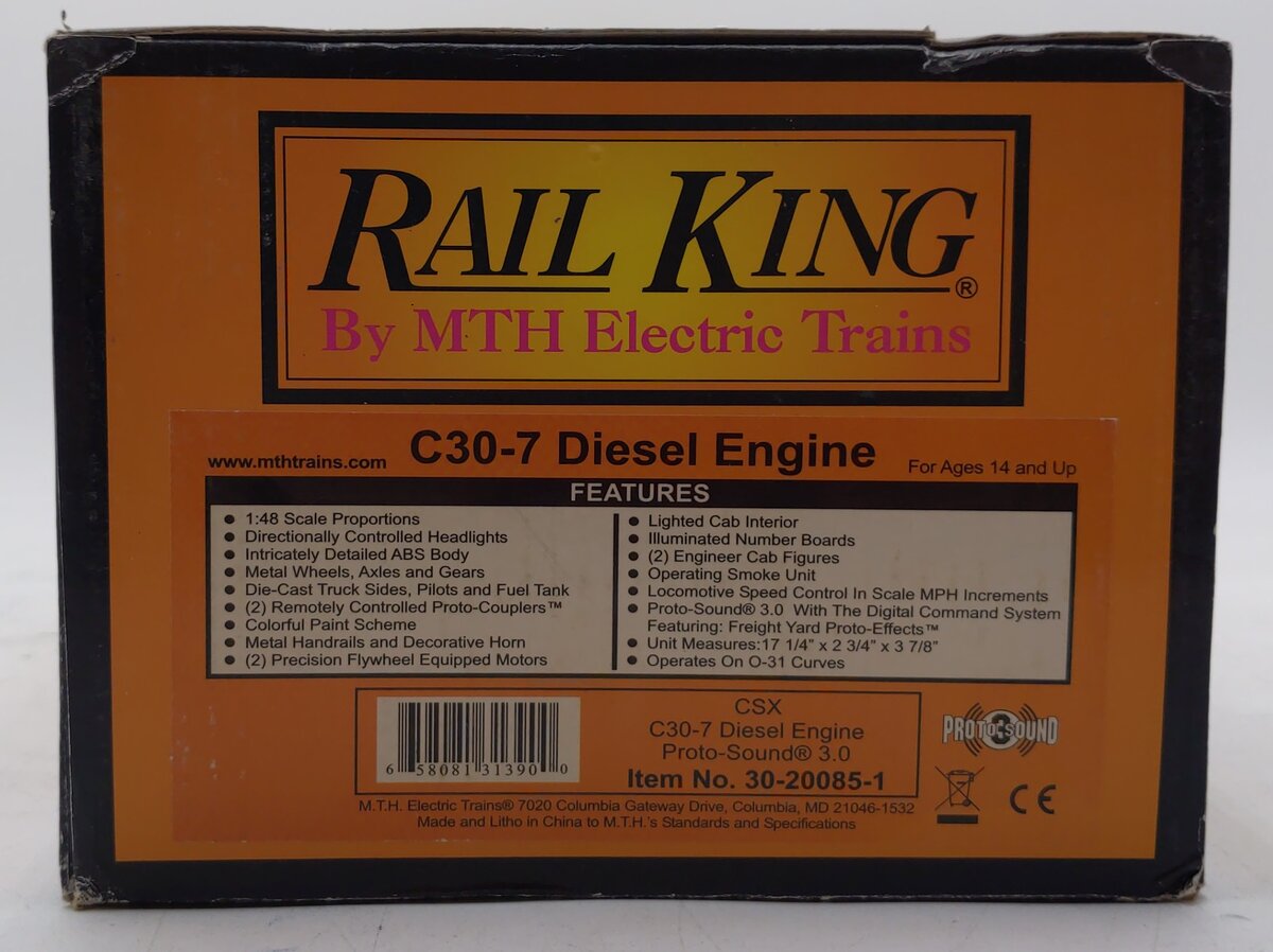 MTH 30-20085-1 CSX C30-7 Diesel Engine W/Proto-Sound 3.0 #7012