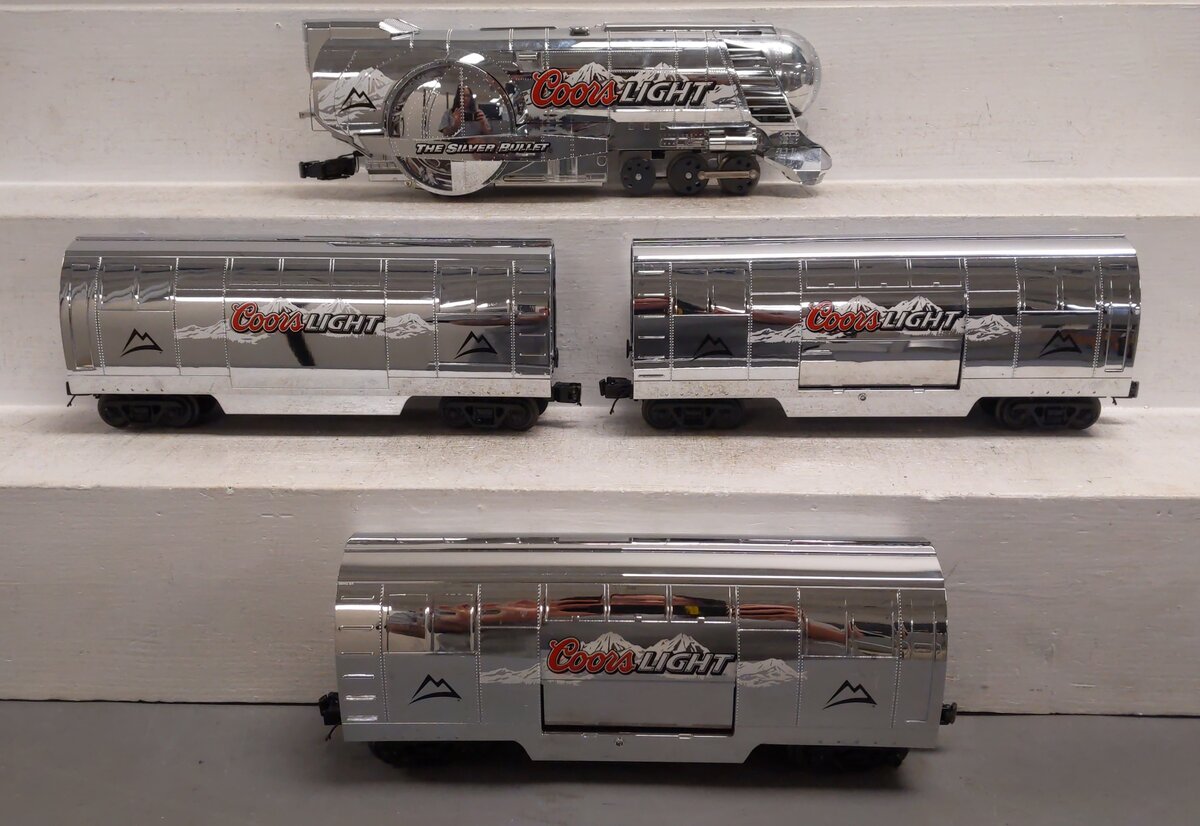 MTH 30-1433-1 O Gauge Coors Light Silver Bullet Steam Freight Train Set with PS2 EX/Box
