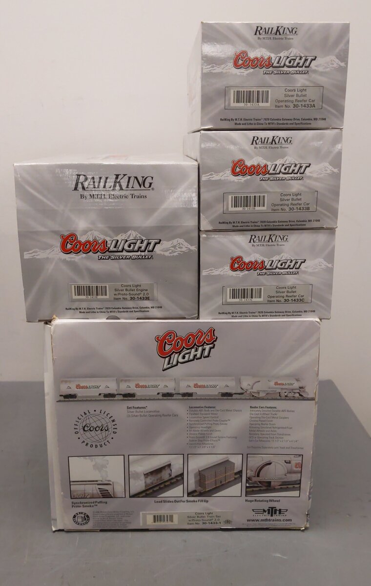MTH 30-1433-1 O Gauge Coors Light Silver Bullet Steam Freight Train Set with PS2 EX/Box