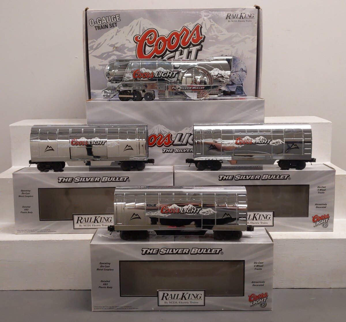 MTH 30-1433-1 O Gauge Coors Light Silver Bullet Steam Freight Train Set with PS2 EX/Box