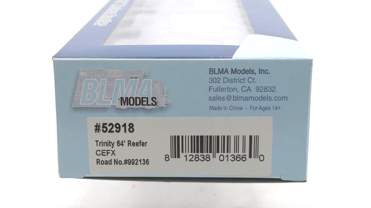 BLMA Models 52918 HO Scale CEFX Trinity 64' Reefer #922136