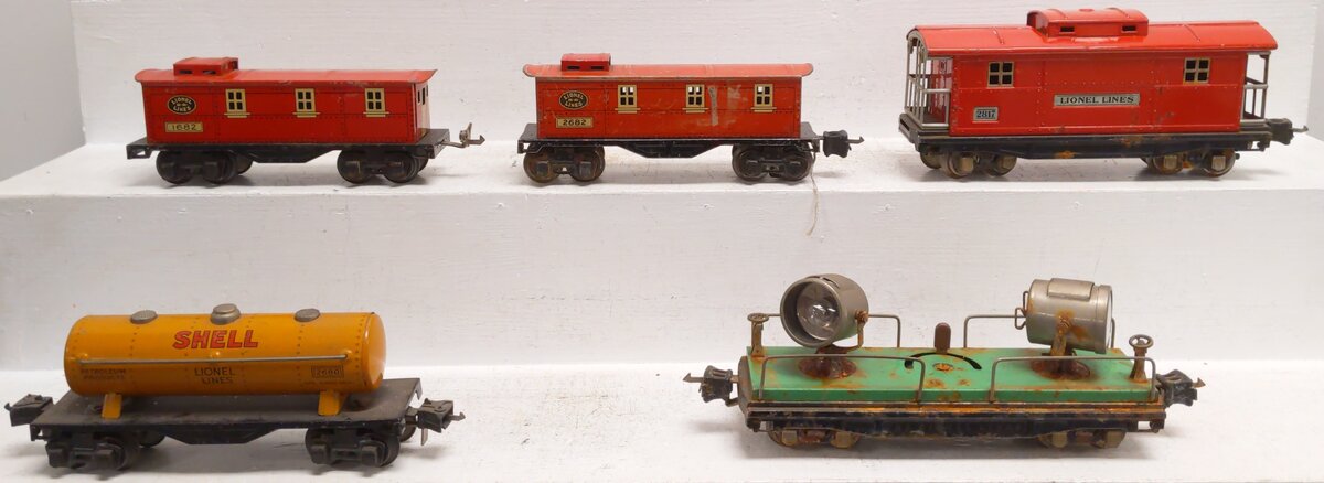 Lionel Vintage O Prewar Freight Cars: 2682, 2817, 2680, 1682, 820 [5] VG