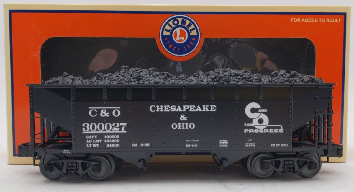Lionel 6-17025 O Diecast Chesapeake & Ohio 50-Ton Offset Hopper Car #300027 LN/Box