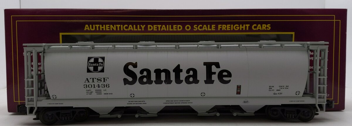MTH 20-97421 O Gauge Santa Fe 4-Bay Cylindrical Hopper Car #301436 EX/Box