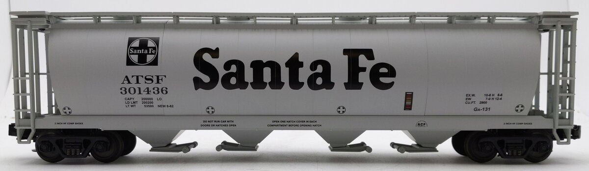 MTH 20-97421 O Gauge Santa Fe 4-Bay Cylindrical Hopper Car #301436 EX/Box