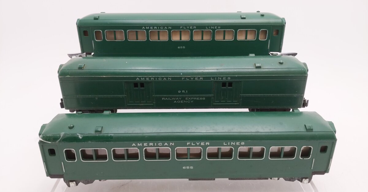 American Flyer Vintage S Postwar Passenger Cars # 655, 951 & 655 [3] VG