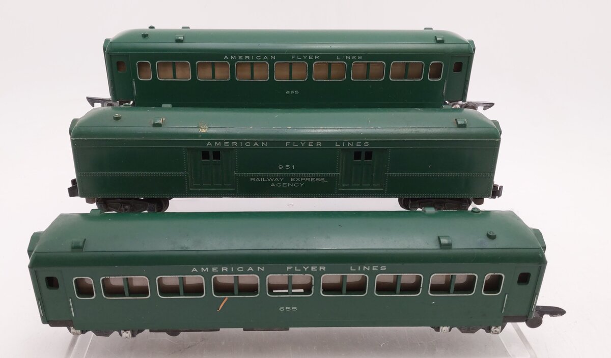 American Flyer Vintage S Postwar Passenger Cars # 655, 951 & 655 [3] VG