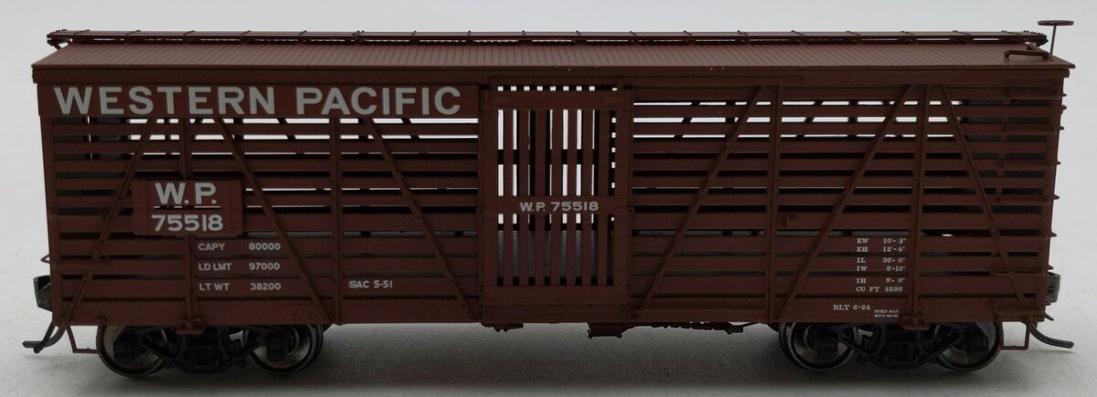 Red Caboose RR-39031-15 HO S-40-5 Stock Car Western Pacific Car # 75518