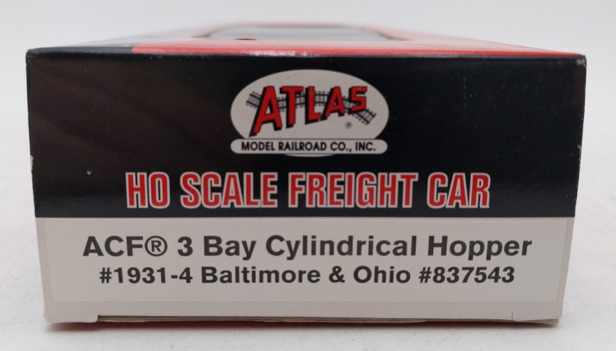 Atlas 1931-4 HO Baltimore & Ohio 3-Bay Cylindrical Hopper #837543 LN/Box