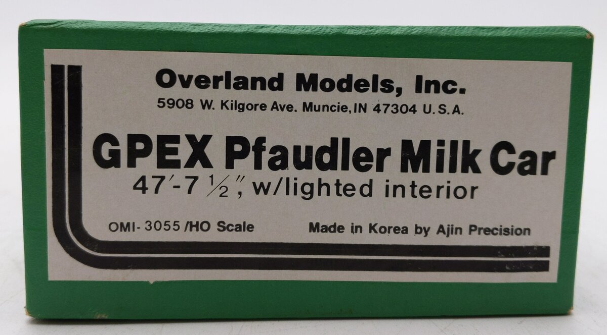 Overland 3055 BRASS HO HP Hood GPEX Pfaudler Milk Car w/Lighted Int-Unpainted EX/Box