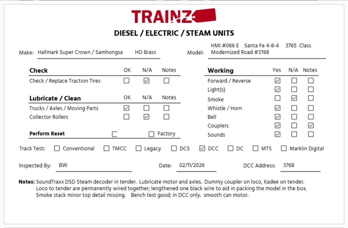 Hallmark BRASS HO Scale Atchison Topeka Santa Fe Steam Locomotive #3768 VG/Box